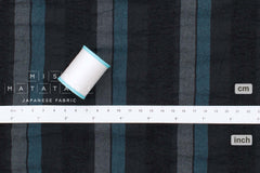 Japanese Fabric Shokunin Collection Yarn-Dyed Wool Stripes - charcoal, teal - 50cm