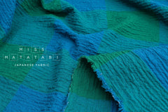 Japanese Fabric Shokunin Collection Yarn-Dyed Large Plaid Herringbone - green, blue - 50cm