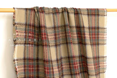 Japanese Fabric Shokunin Collection Yarn-Dyed Wool Tartan Plaid - beige - 50cm