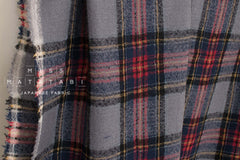 Japanese Fabric Shokunin Collection Yarn-Dyed Wool Tartan Plaid - grey, blue - 50cm
