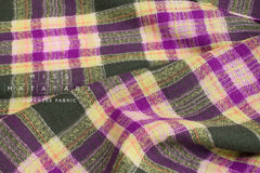 Japanese Fabric Shokunin Collection Yarn-Dyed Wool Tartan Plaid - purple, forest green - 50cm