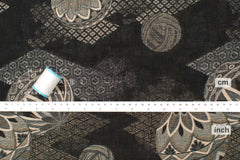 Japanese Fabric Yarn Dyed Jacquard Woven Hishi Monyo - black, latte - 50cm