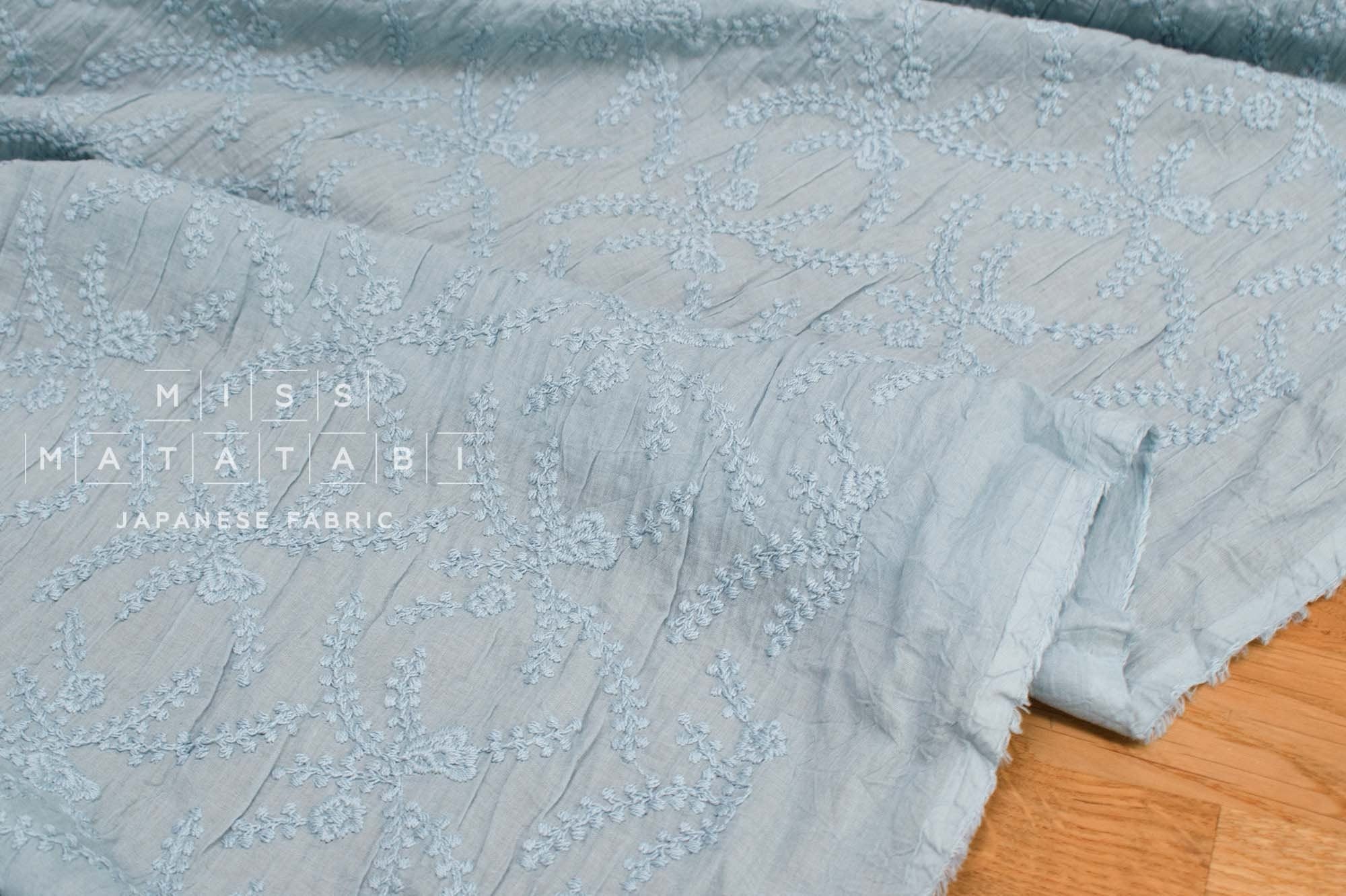 Japanese Fabric Shokunin Collection Sun-Dried Embroidered Cotton Lawn - blue - 50cm