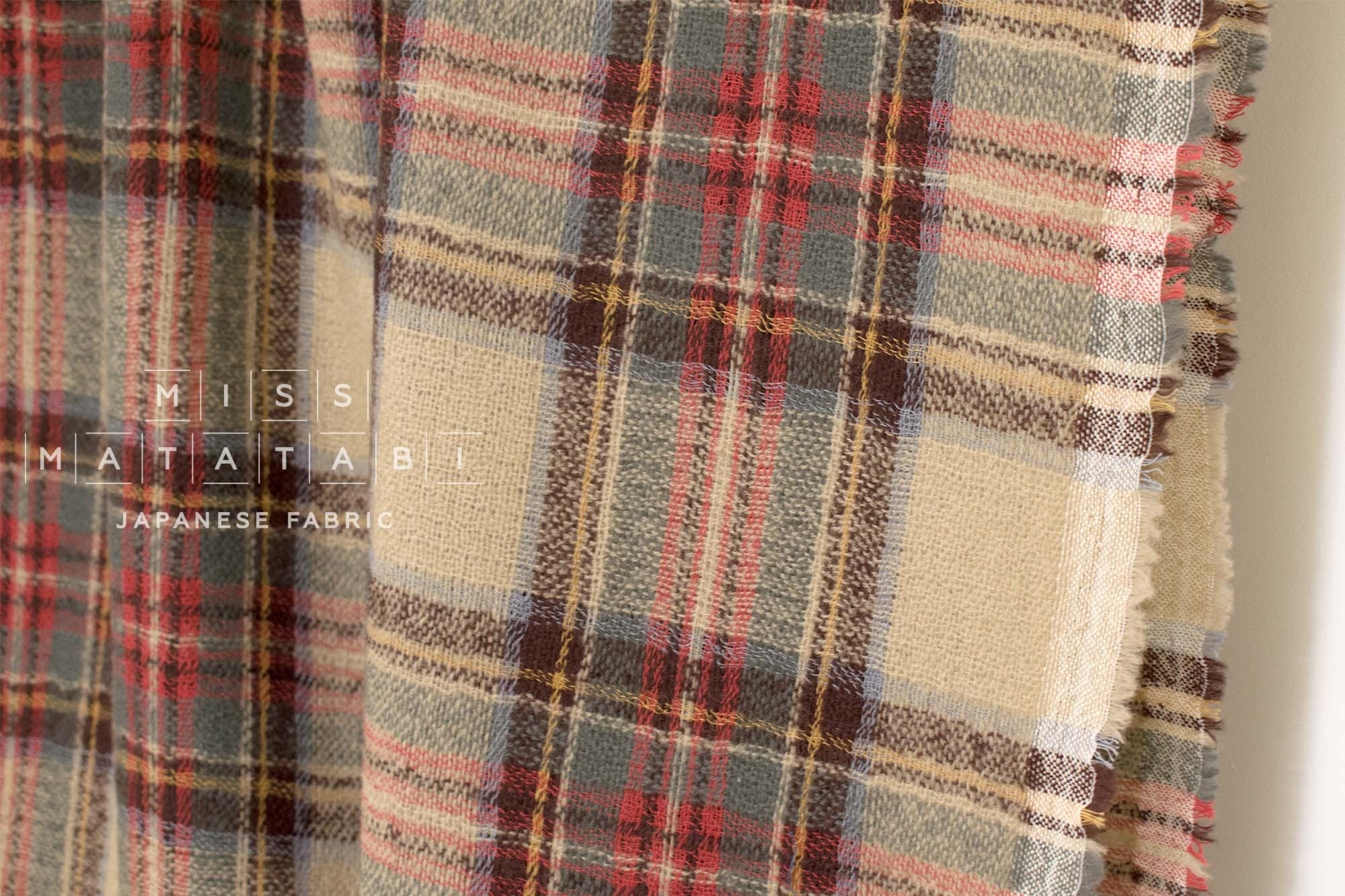 Japanese Fabric Shokunin Collection Yarn-Dyed Wool Tartan Plaid - beige - 50cm