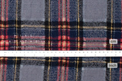 Japanese Fabric Shokunin Collection Yarn-Dyed Wool Tartan Plaid - grey, blue - 50cm