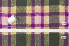 Japanese Fabric Shokunin Collection Yarn-Dyed Wool Tartan Plaid - purple, forest green - 50cm
