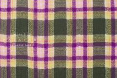 Japanese Fabric Shokunin Collection Yarn-Dyed Wool Tartan Plaid - purple, forest green - 50cm