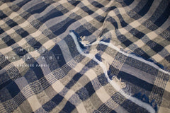 Japanese Fabric Shokunin Collection Yarn-Dyed Wool Blend Check Plaid - blue - 50cm