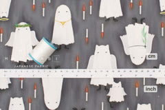 Japanese Fabric Spooky Cats - grey - 50cm