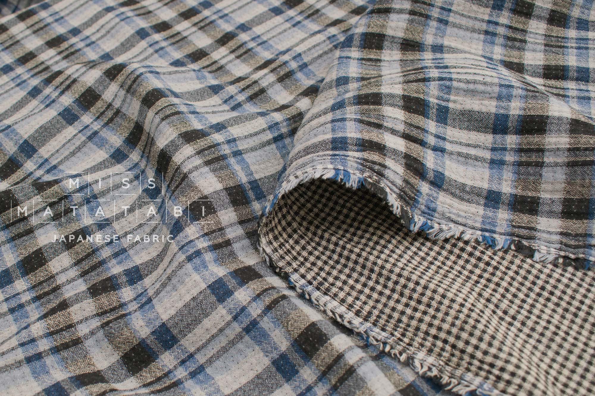 Japanese Fabric Shokunin Collection Yarn-Dyed Plaid and mini gingham - blue - 50cm