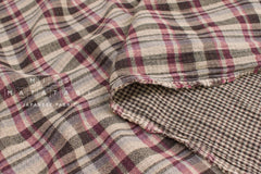 Japanese Fabric Shokunin Collection Yarn-Dyed Plaid and mini gingham - wine - 50cm