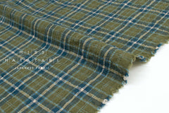 Japanese Fabric Shokunin Collection Yarn-Dyed Plaid Herringbone - green, blue - 50cm