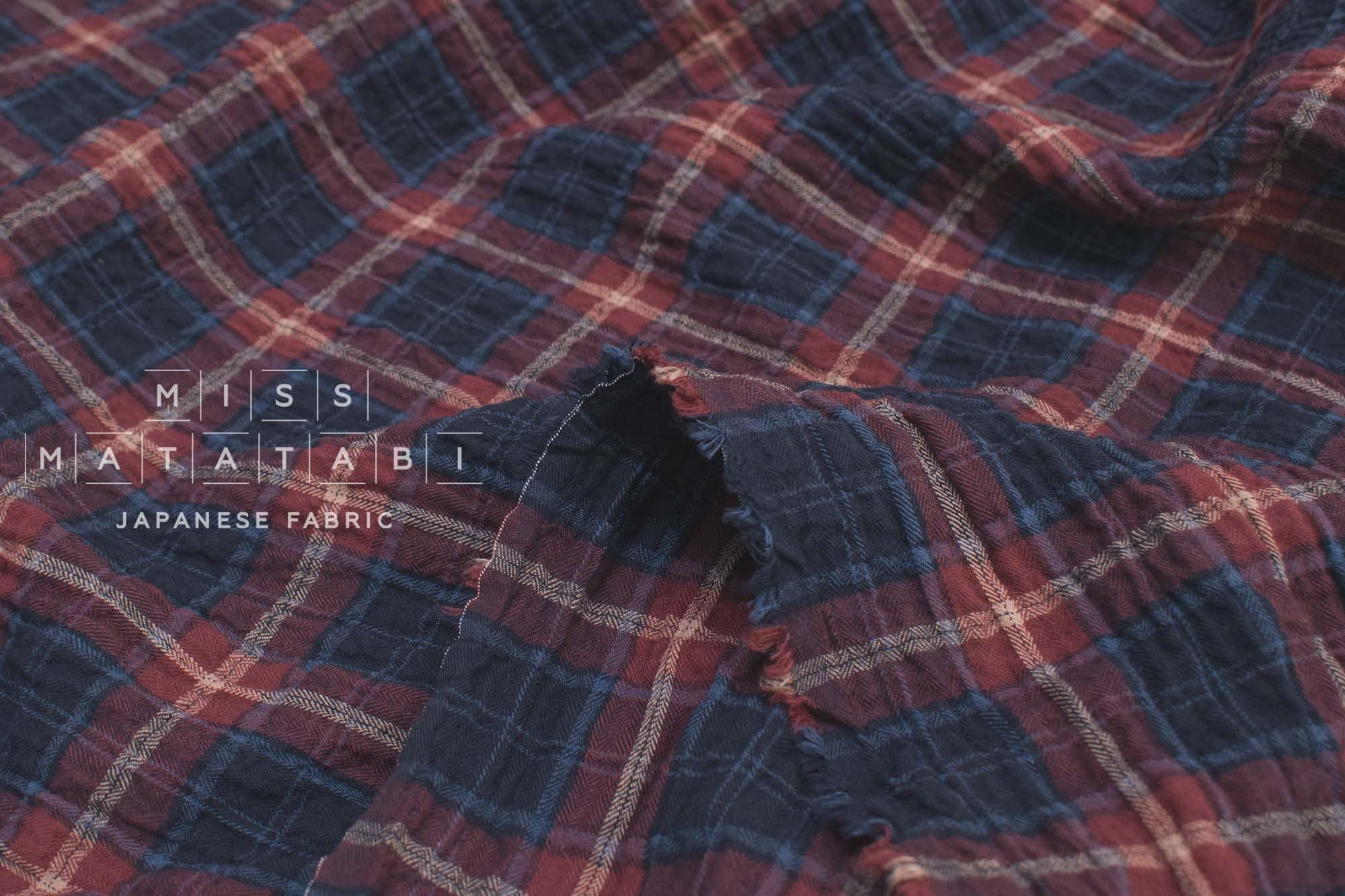 Japanese Fabric Shokunin Collection Yarn-Dyed Plaid Herringbone - blue, red - 50cm