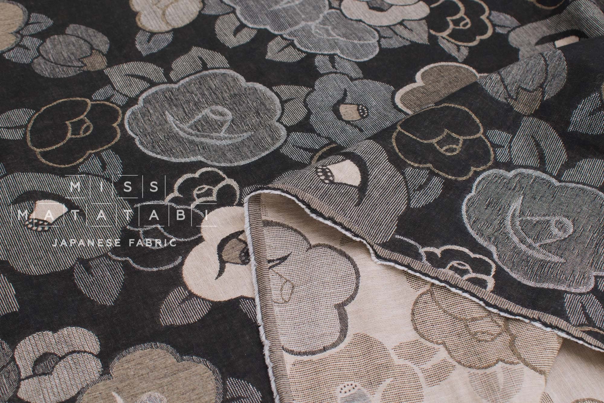 Japanese Fabric - Yarn Dyed Jacquard Retro Tsubaki - black, latte - 50cm