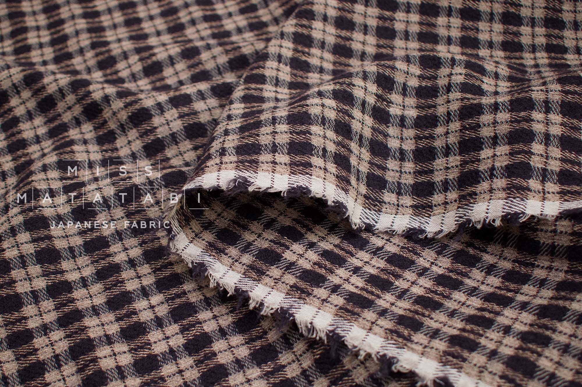 Japanese Fabric Shokunin Collection Yarn-Dyed Wool Cotton Plaid - dark eggplant - 50cm