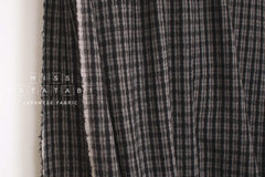 Japanese Fabric Shokunin Collection Yarn-Dyed Wool Cotton Plaid - black, grey - 50cm