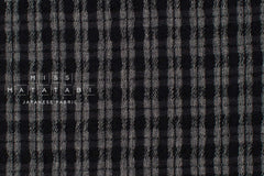 Japanese Fabric Shokunin Collection Yarn-Dyed Wool Cotton Plaid - black, grey - 50cm