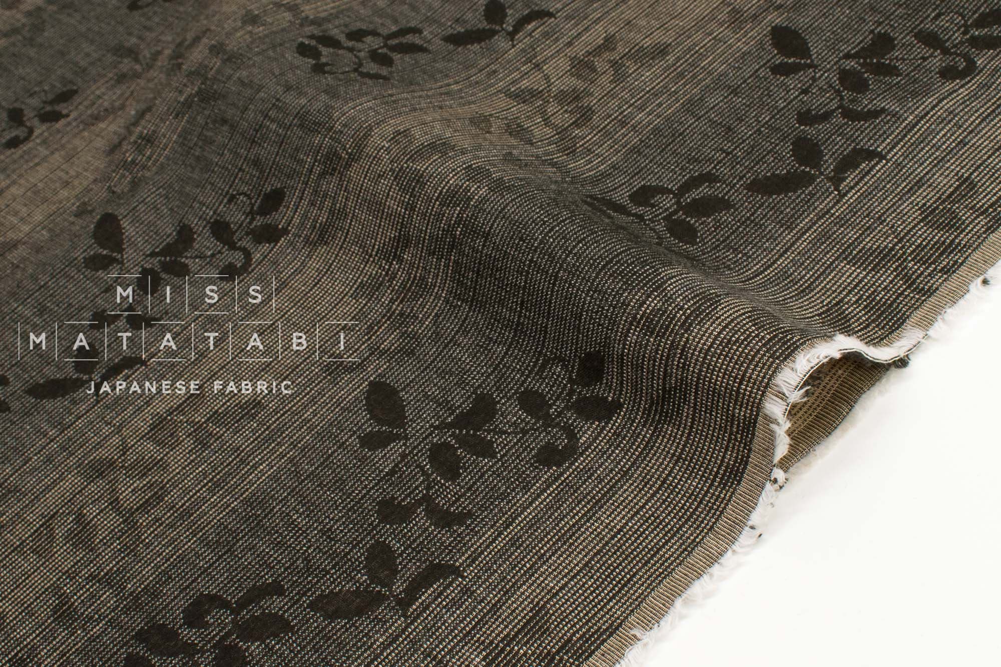 Japanese Fabric Yarn Dyed Woven Vines Jacquard - black, latte - 50cm