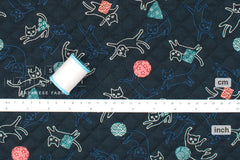 Japanese Quilted Cotton Wa Cats I - indigo blue - 50cm
