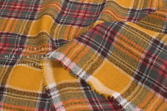 Japanese Fabric Shokunin Collection Yarn-Dyed Wool Tartan Plaid - dark mustard, green, red - 50cm