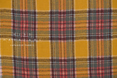 Japanese Fabric Shokunin Collection Yarn-Dyed Wool Tartan Plaid - dark mustard, green, red - 50cm