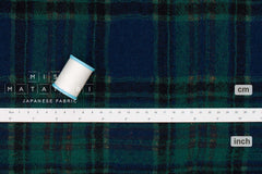 Japanese Fabric Shokunin Collection Yarn-Dyed Wool Tartan Plaid - Black Watch, navy blue, green - 50cm