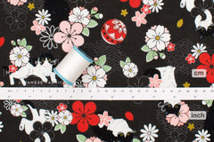 Japanese Fabric Hachiware Tuxedo Cat with Sakura - grey black - 50cm