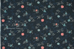 Japanese Quilted Cotton Wa Cats I - indigo blue - 50cm