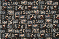 Japanese Quilted Cotton Wa Cats III - black, blue, grey - 50cm
