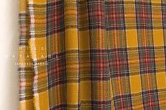 Japanese Fabric Shokunin Collection Yarn-Dyed Wool Tartan Plaid - dark mustard, green, red - 50cm