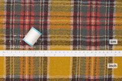 Japanese Fabric Shokunin Collection Yarn-Dyed Wool Tartan Plaid - dark mustard, green, red - 50cm