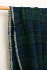 Japanese Fabric Shokunin Collection Yarn-Dyed Wool Tartan Plaid - Black Watch, navy blue, green - 50cm