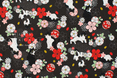 Japanese Fabric Hachiware Tuxedo Cat with Sakura - grey black - 50cm
