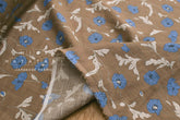 Japanese Fabric 100% linen Hokkoh Poppies III - blue, mocha - 50cm