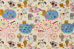 Japanese Fabric Cotton Seersucker Summer Festival Cats - A - 50cm