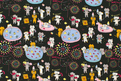 Japanese Fabric Cotton Seersucker Summer Festival Cats - E - 50cm
