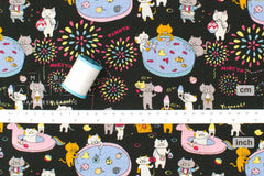 Japanese Fabric Cotton Seersucker Summer Festival Cats - E - 50cm