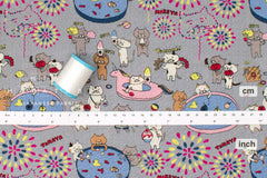 Japanese Fabric Cotton Seersucker Summer Festival Cats - C - 50cm