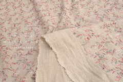 Japanese Fabric Shokunin Collection Yarn-Dyed Sun-Dried Kasuri Embroidered Linen Blend - pink red, grey - 50cm