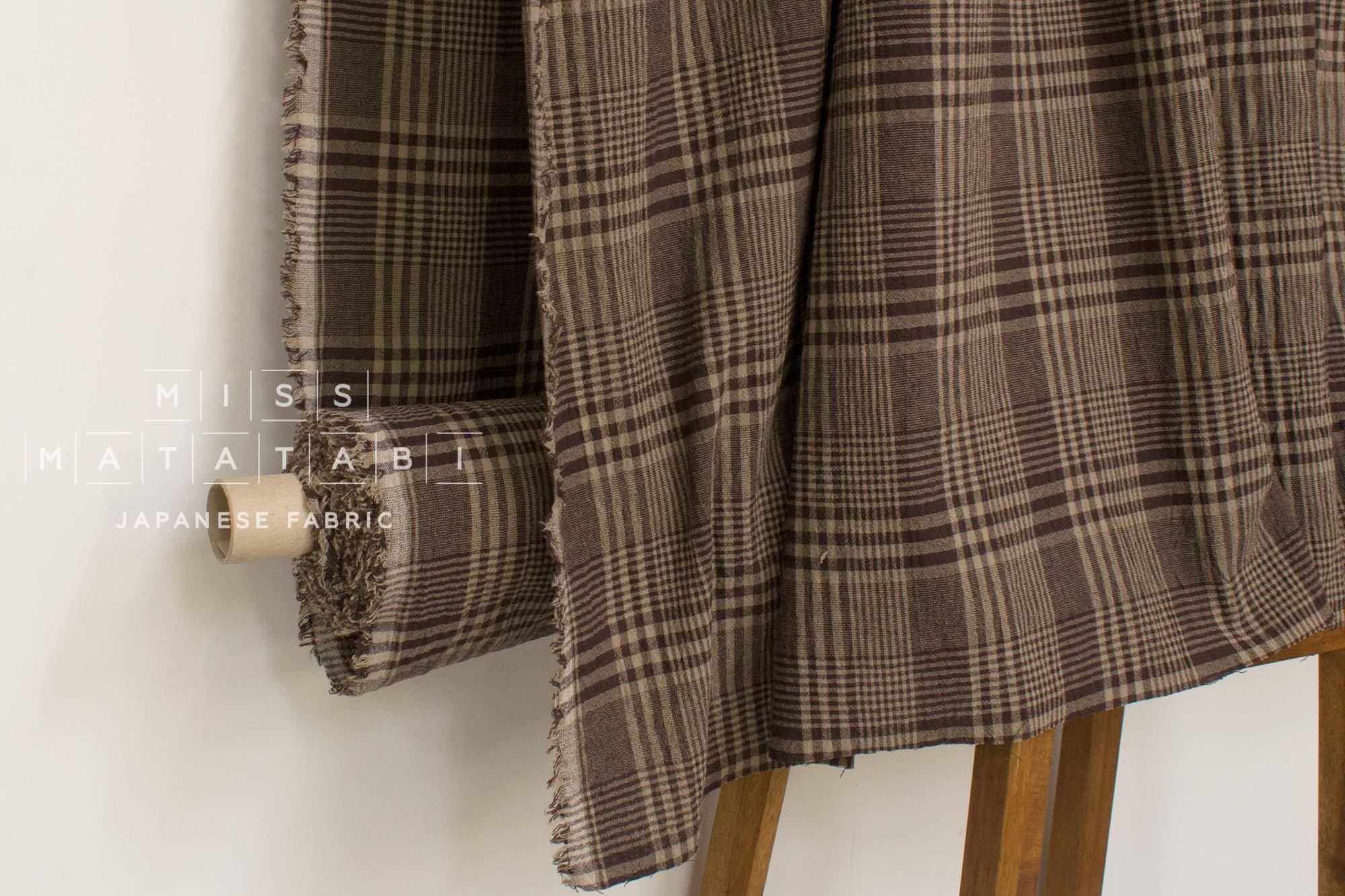 Japanese Fabric Shokunin Collection Yarn-Dyed Plaid - rustic brown - 50cm