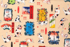 Japanese Fabric Ukiyo-e Kuniyoshi Style Cat Proverbs - A - 50cm