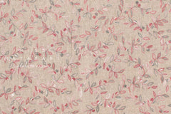 Japanese Fabric Shokunin Collection Yarn-Dyed Sun-Dried Kasuri Embroidered Linen Blend - pink red, grey - 50cm