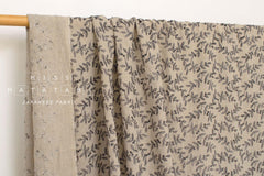 Japanese Fabric Shokunin Collection Yarn-Dyed Sun-Dried Kasuri Embroidered Linen Blend - charcoal black - 50cm