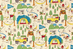 Japanese Fabric Polar Bear and Penguin Go Camping - A - 50cm