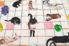 Japanese Fabric Kokka Paper Message Cats and Table Fruit - 50cm
