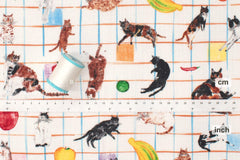 Japanese Fabric Kokka Paper Message Cats and Table Fruit - 50cm