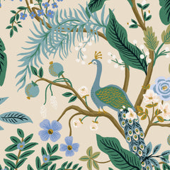 Cotton + Steel Rifle Paper Co. Vintage Garden Peacock Canvas - cream metallic - 50cm