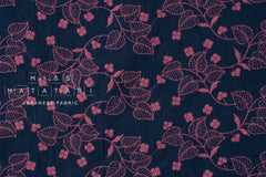 Japanese Fabric Shokunin Collection Sun-Dried Embroidered Vines Cotton Batiste - navy blue - 50cm
