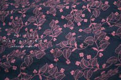 Japanese Fabric Shokunin Collection Sun-Dried Embroidered Vines Cotton Batiste - navy blue - 50cm