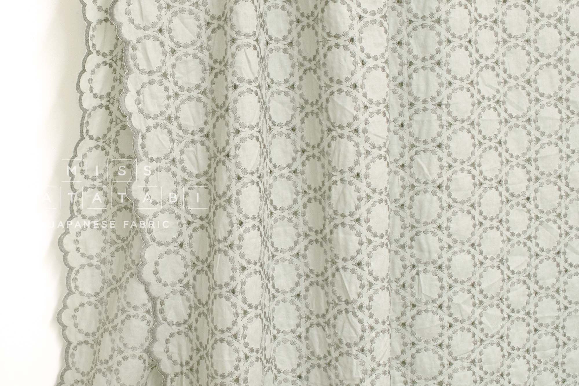 Japanese Fabric Embroidered Scallop Selvedge Broderie Anglaise - grey - 50cm